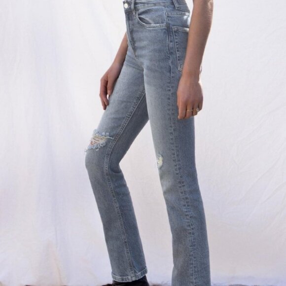 Reformation Distressed Liza High Rise Straight Long Jeans - Picture 2 of 7